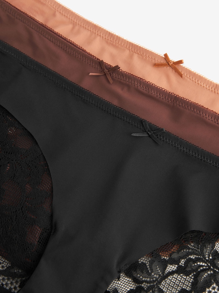 Black / Caramel Nude & Chocolate Nude Brazilian No VPL Lace Back Briefs 3 Pack - Image 13 of 13