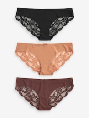 Black / Caramel Nude & Chocolate Nude Brazilian No VPL Lace Back Briefs 3 Pack - Image 9 of 13