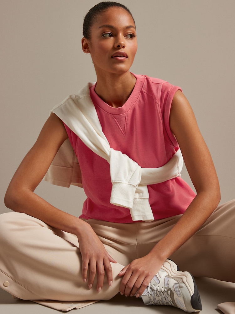 Coral Orange/Red Relaxed Fit Sleeveless Sweat Tank Top - Image 1 of 6