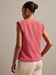 Coral Orange/Red Relaxed Fit Sleeveless Sweat Tank Top - Image 3 of 6