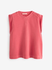 Coral Orange/Red Relaxed Fit Sleeveless Sweat Tank Top - Image 5 of 6