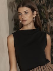 Black Premium Sleeveless Slash Neck Top - Image 1 of 6