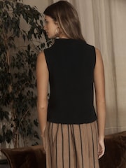 Black Premium Sleeveless Slash Neck Top - Image 3 of 6