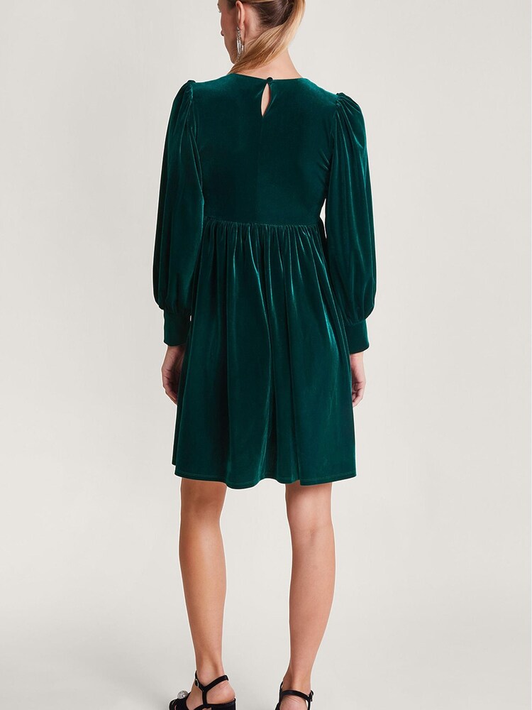 Monsoon Green Evie Velvet Bow Dress - Image 2 of 5