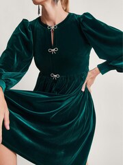 Monsoon Green Evie Velvet Bow Dress - Image 3 of 5