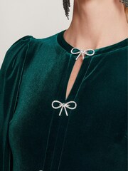 Monsoon Green Evie Velvet Bow Dress - Image 4 of 5