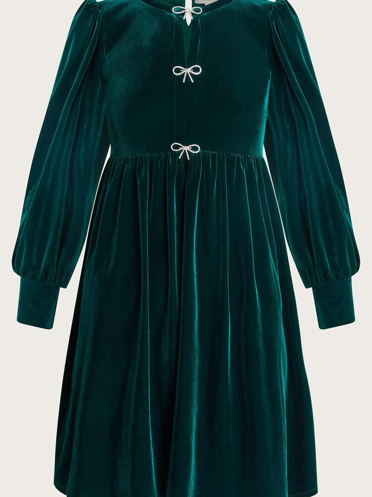 Monsoon Green Evie Velvet Bow Dress - Image 5 of 5