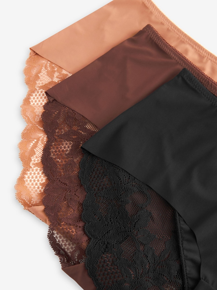 Black / Caramel Nude & Chocolate Nude Midi No VPL Lace Back Briefs 3 Pack - Image 14 of 14
