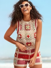 Multi Relaxed Fit Square Knitted Crochet Shorts - Image 2 of 6
