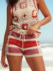 Multi Relaxed Fit Square Knitted Crochet Shorts - Image 3 of 6