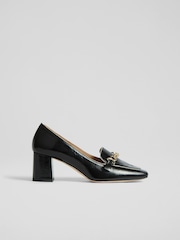 LK Bennett Black Crinkle Patent Leather Johanna Snaffle Courts - Image 1 of 4