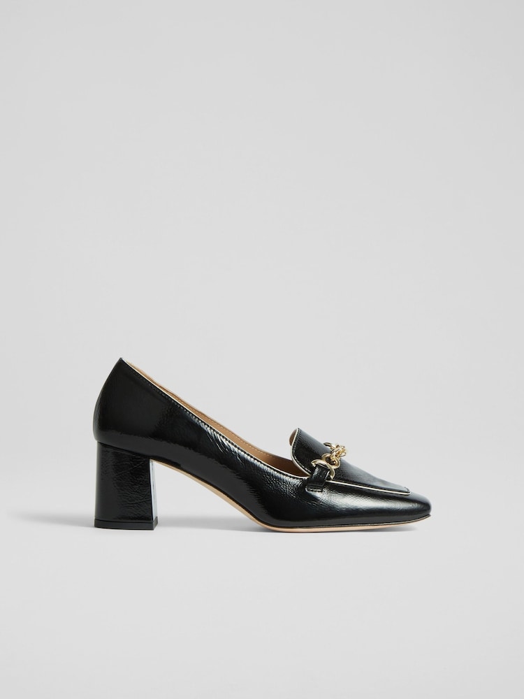 LK Bennett Black Crinkle Patent Leather Johanna Snaffle Courts - Image 1 of 4