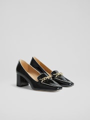 LK Bennett Black Crinkle Patent Leather Johanna Snaffle Courts - Image 2 of 4