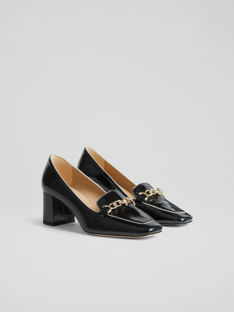 LK Bennett Black Crinkle Patent Leather Johanna Snaffle Courts - Image 2 of 4