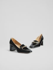 LK Bennett Black Crinkle Patent Leather Johanna Snaffle Courts - Image 3 of 4