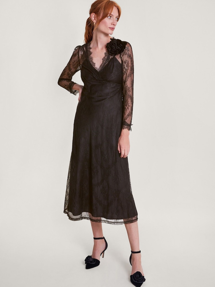 Monsoon Blakely Lace Corsage Black Dress - Image 1 of 5