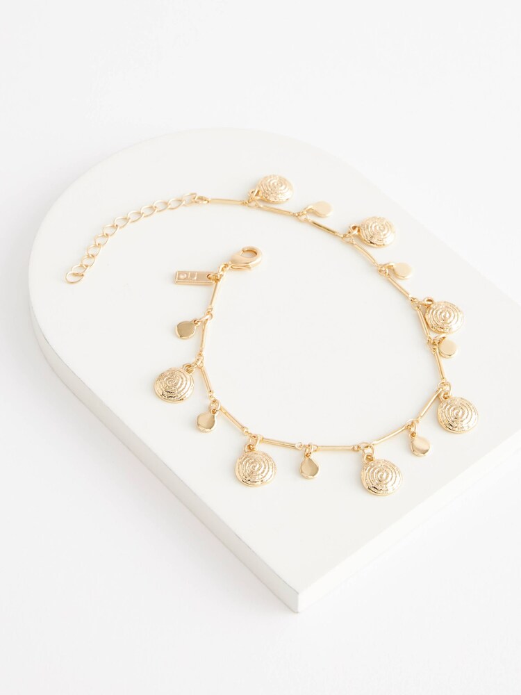 Gold Tone Disk Drop Anklet - Image 1 of 2 Gold Tone Disk Drop Anklet - Image 1 of 2