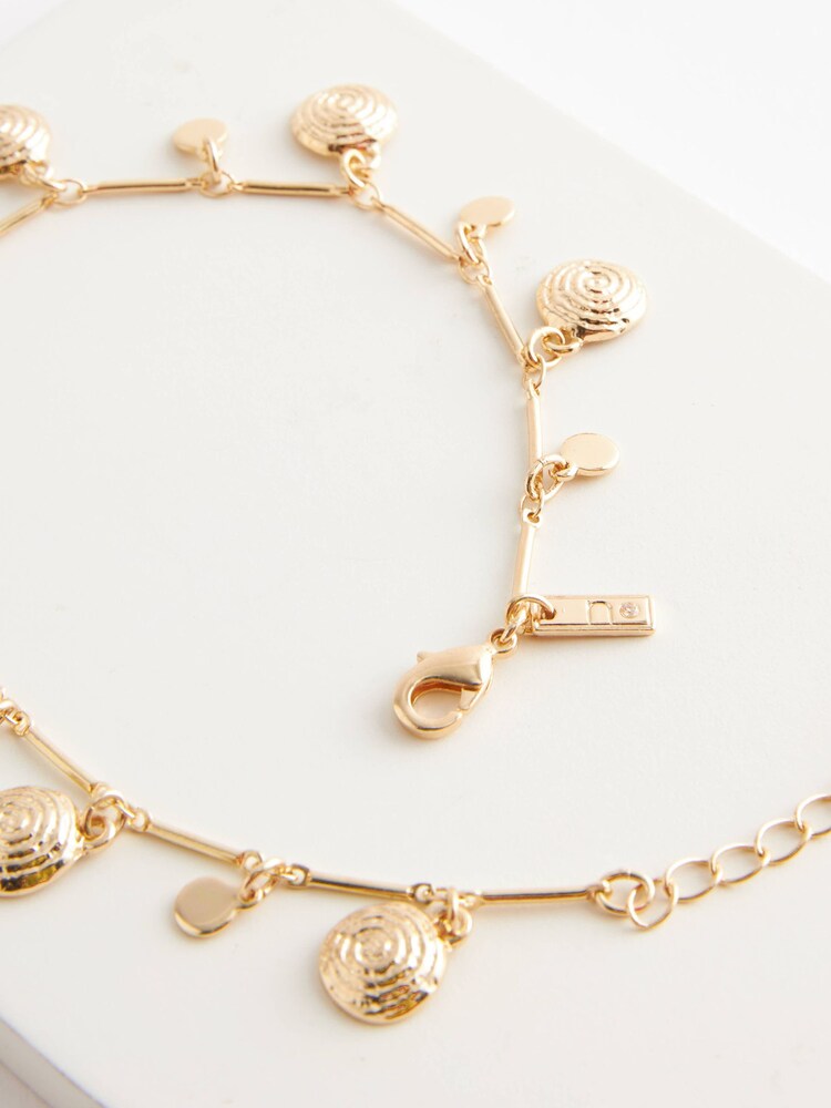 Gold Tone Disk Drop Anklet - Image 2 of 2 Gold Tone Disk Drop Anklet - Image 2 of 2