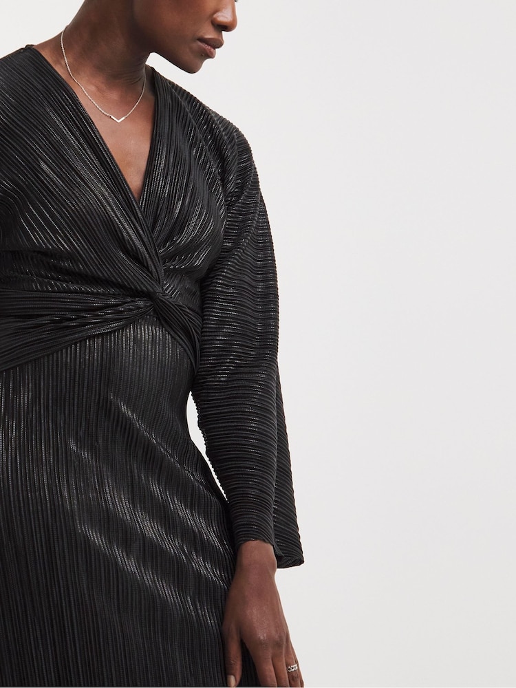 JD Williams Black Wetlook Twist Front Dress - Image 4 of 4