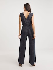 JD Williams Black Sparkle Plunge Sleeveless Jumpsuit - Image 2 of 4