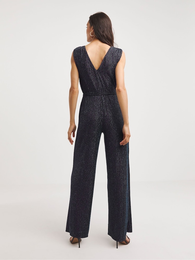 JD Williams Black Sparkle Plunge Sleeveless Jumpsuit - Image 2 of 4