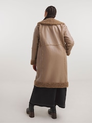 Simply Be Natural Long Length PU Aviator Coat - Image 2 of 4