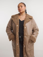Simply Be Natural Long Length PU Aviator Coat - Image 3 of 4