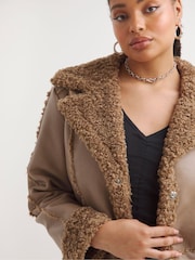 Simply Be Natural Long Length PU Aviator Coat - Image 4 of 4