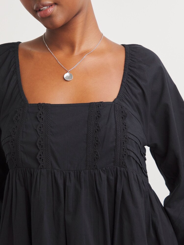 Simply Be Black Broderie Detail Skater Dress - Image 4 of 4