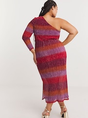 Simply Be Purple Lurex Metallic Plisse One Shoulder Midaxi Dress - Image 2 of 4