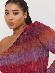Simply Be Purple Lurex Metallic Plisse One Shoulder Midaxi Dress - Image 4 of 4