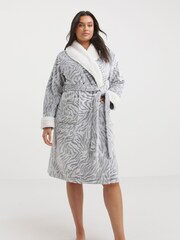 Simply Be Grey Zebra Print Pretty Secrets Tie Waist Dressing Gown - Image 1 of 4