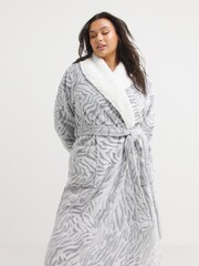 Simply Be Grey Zebra Print Pretty Secrets Tie Waist Dressing Gown - Image 3 of 4