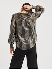 JD Williams Gold Metallic Button Through Dip Back Blouse - Image 2 of 4