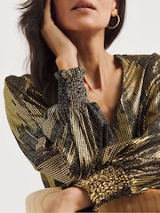 JD Williams Gold Metallic Button Through Dip Back Blouse - Image 4 of 4