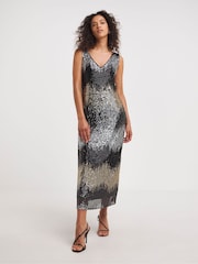 JD Williams Gold Cheveron Sequin Slip Dress - Image 1 of 4