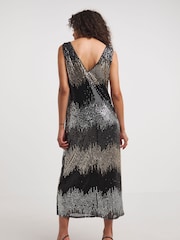 JD Williams Gold Cheveron Sequin Slip Dress - Image 2 of 4