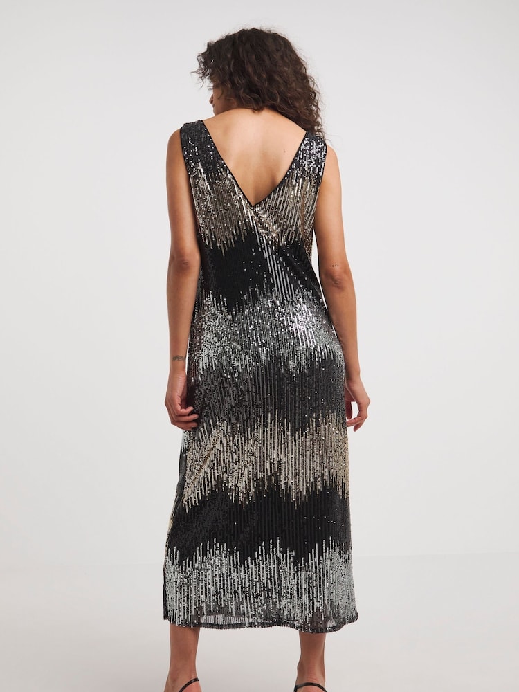 JD Williams Gold Cheveron Sequin Slip Dress - Image 2 of 4
