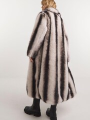 Simply Be Natural Mono Stripe Faux Fur Maxi Coat - Image 2 of 4