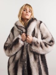 Simply Be Natural Mono Stripe Faux Fur Maxi Coat - Image 3 of 4
