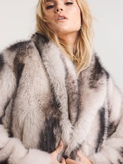 Simply Be Natural Mono Stripe Faux Fur Maxi Coat - Image 4 of 4