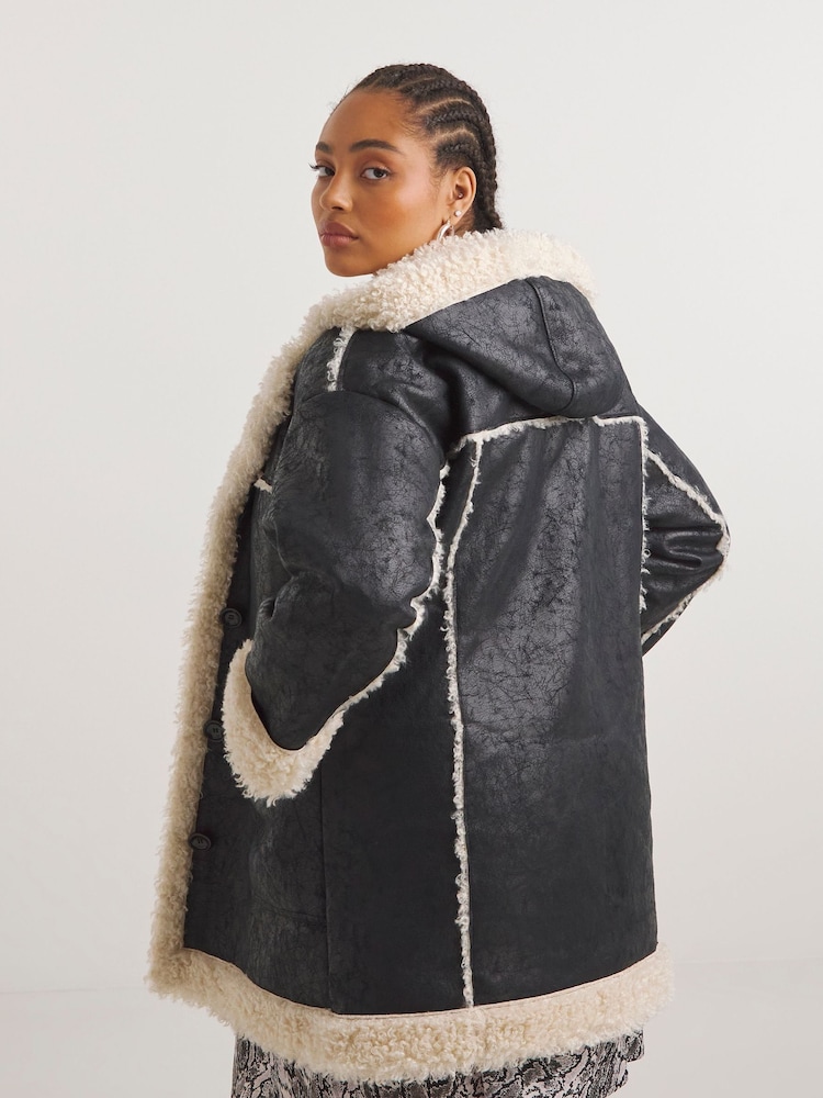 Simply Be Black Premium Hooded Aviator Coat - Image 2 of 4