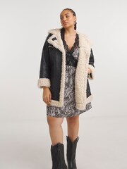 Simply Be Black Premium Hooded Aviator Coat - Image 3 of 4