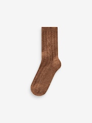 Brown Cable Thermal Wool Blend Ankle Socks 3 Pack With Silk - Image 2 of 4