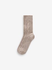Brown Cable Thermal Wool Blend Ankle Socks 3 Pack With Silk - Image 3 of 4