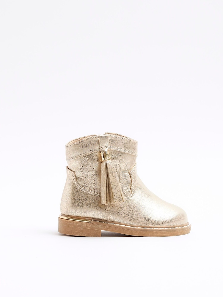 Buy River Island Gold Girls Tassel Western Boots from Next Luxembourg