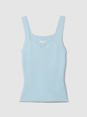 Reiss Light Blue Dani Ribbed Sweetheart Neck Top - Image 2 of 6
