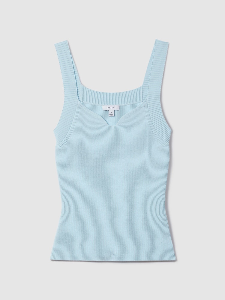 Reiss Light Blue Dani Ribbed Sweetheart Neck Top - Image 2 of 6