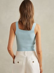 Reiss Light Blue Dani Ribbed Sweetheart Neck Top - Image 5 of 6