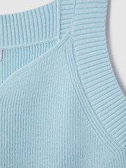Reiss Light Blue Dani Ribbed Sweetheart Neck Top - Image 6 of 6